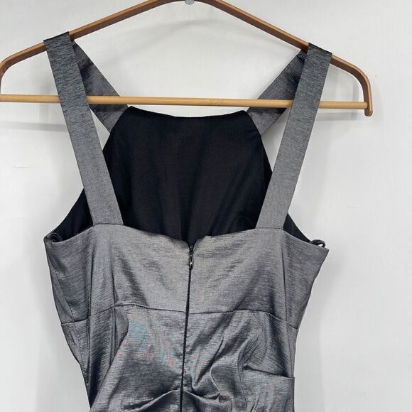 Juno Dress Collection Charcoal Gray Shiny Ruched Pleated Cocktail Dress Small - Picture 6 of 10